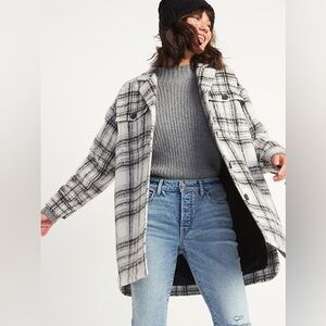 OLD NAVY Oversized Brushed Plaid Shirt Jacket Women XS White Black NWT Shacket